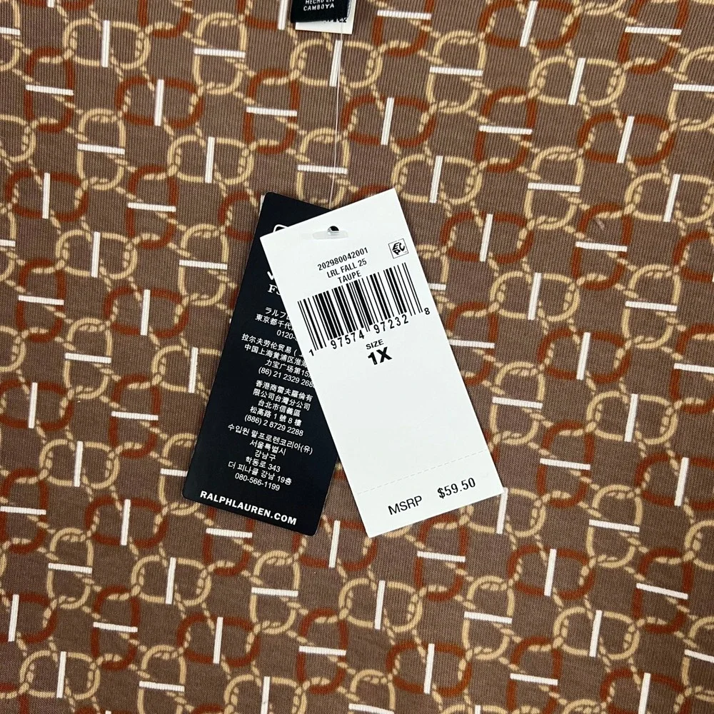 Ralph Lauren Black Label Geo-Print Stretch Cotton Boatneck Tee Womens 1X NWT - Picture 4 of 12
